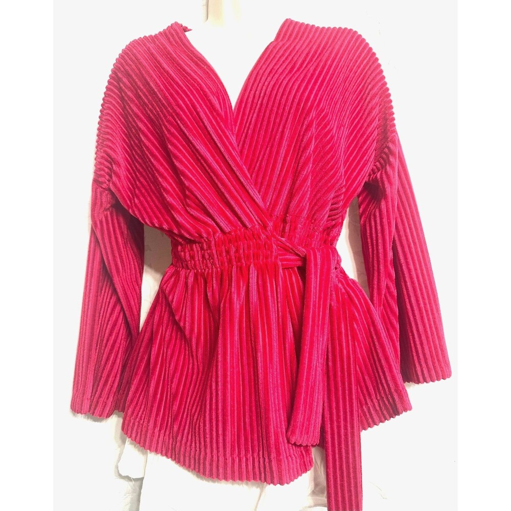 Gilead Vintage Loungewear Kimono Pleated Magenta Cinched Tie-waist Robe-Top M